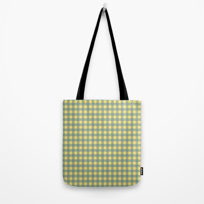 Gingham Check Pattern in Air Force Blue and Butter Yellow Tote Bag Gallery Image 2