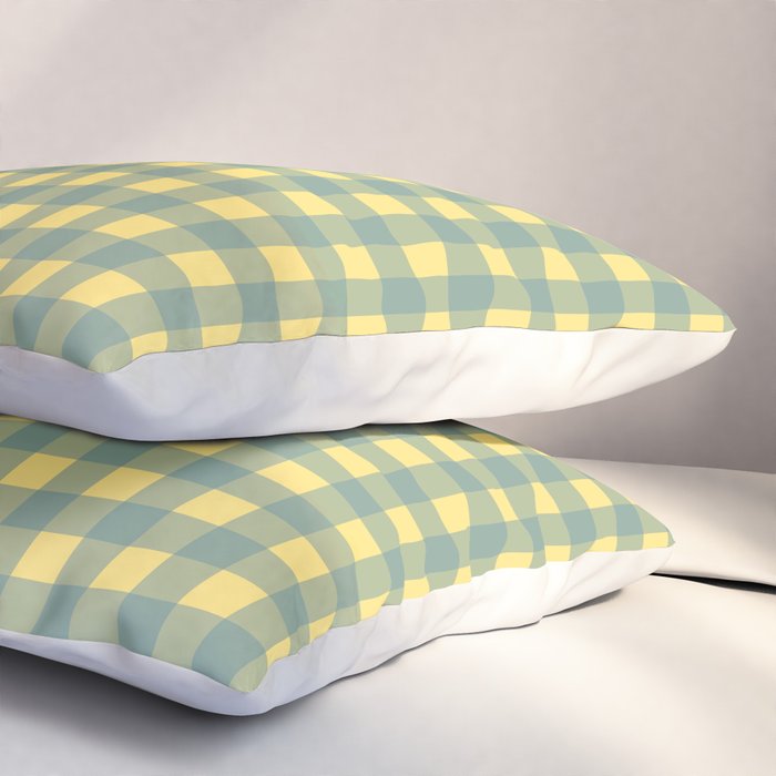 Gingham Check Pattern in Air Force Blue and Butter Yellow Pillow Sham Gallery Image 3