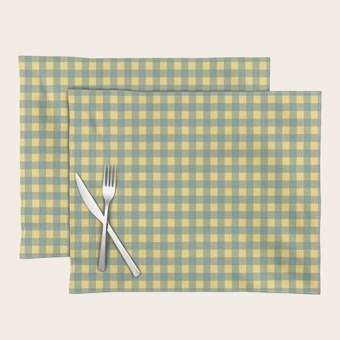 Gingham Check Pattern in Air Force Blue and Butter Yellow Placemat Gallery Image 1