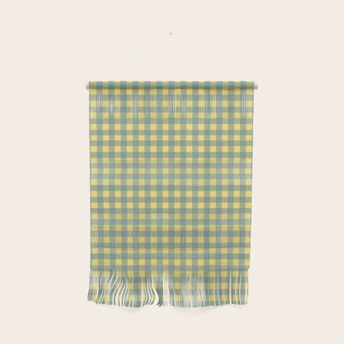 Gingham Check Pattern in Air Force Blue and Butter Yellow Wall Hanging Gallery Image 1