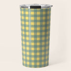 Gingham Check Pattern in Air Force Blue and Butter Yellow Travel Mug Gallery Image 1