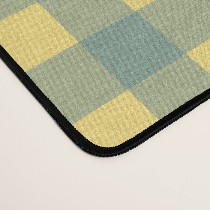 Gingham Check Pattern in Air Force Blue and Butter Yellow Desk Mat Gallery Image 4