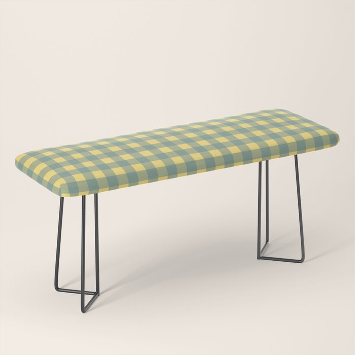Gingham Check Pattern in Air Force Blue and Butter Yellow Bench Gallery Image 1