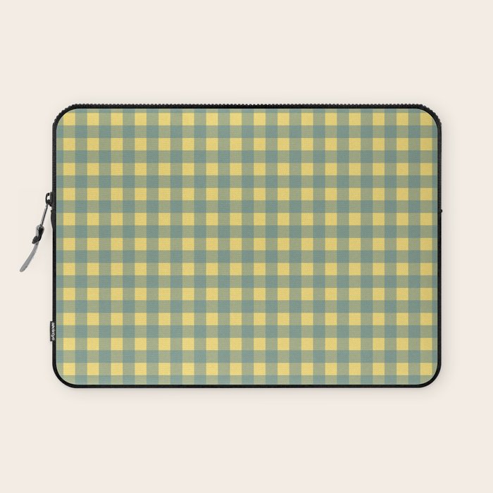 Gingham Check Pattern in Air Force Blue and Butter Yellow Laptop Sleeve Gallery Image 1