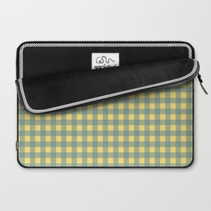 Gingham Check Pattern in Air Force Blue and Butter Yellow Laptop Sleeve Gallery Image 2