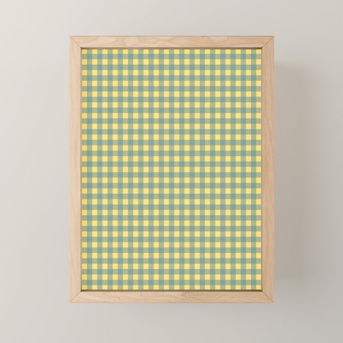 Gingham Check Pattern in Air Force Blue and Butter Yellow Mini Art Print Gallery Image 1