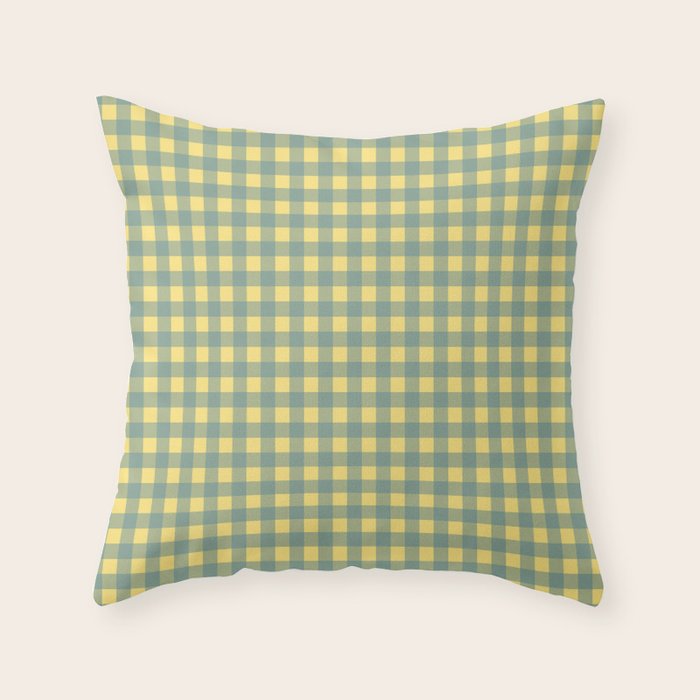 Gingham Check Pattern in Air Force Blue and Butter Yellow Throw Pillow Gallery Image 1