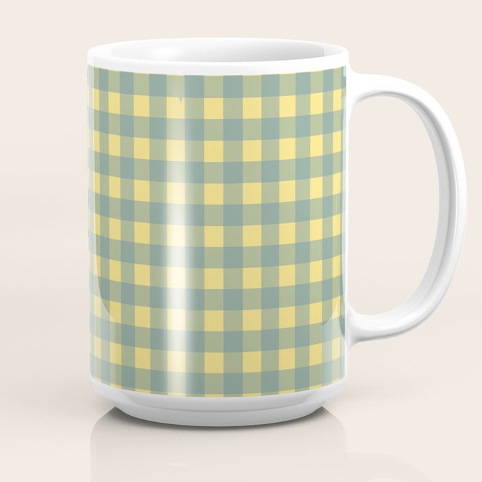 Gingham Check Pattern in Air Force Blue and Butter Yellow Coffee Mug Gallery Image 2