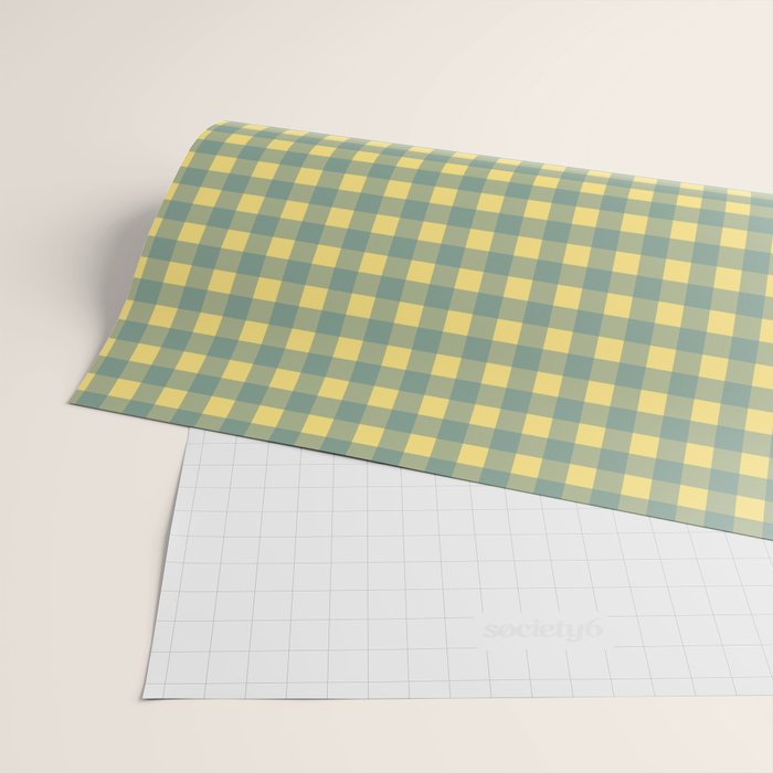 Gingham Check Pattern in Air Force Blue and Butter Yellow Wrapping Paper Gallery Image 2