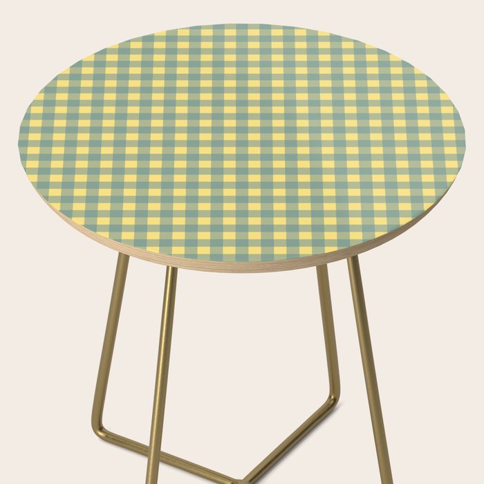 Gingham Check Pattern in Air Force Blue and Butter Yellow Side Table Gallery Image 2