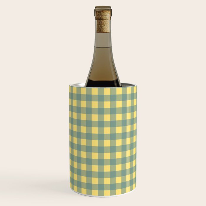 Gingham Check Pattern in Air Force Blue and Butter Yellow Wine Chiller Gallery Image 2