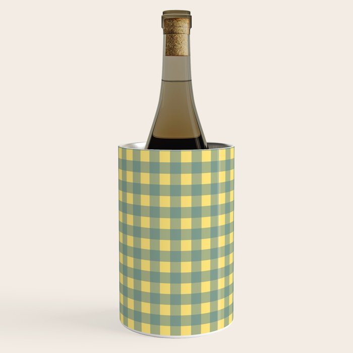 Gingham Check Pattern in Air Force Blue and Butter Yellow Wine Chiller Gallery Image 1