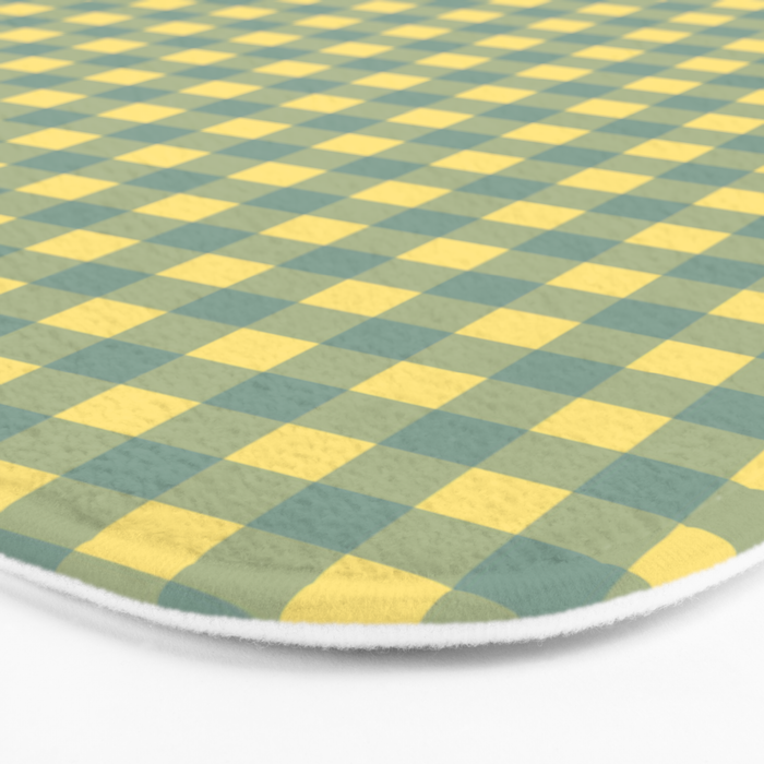 Gingham Check Pattern in Air Force Blue and Butter Yellow Bath Mat Gallery Image 3