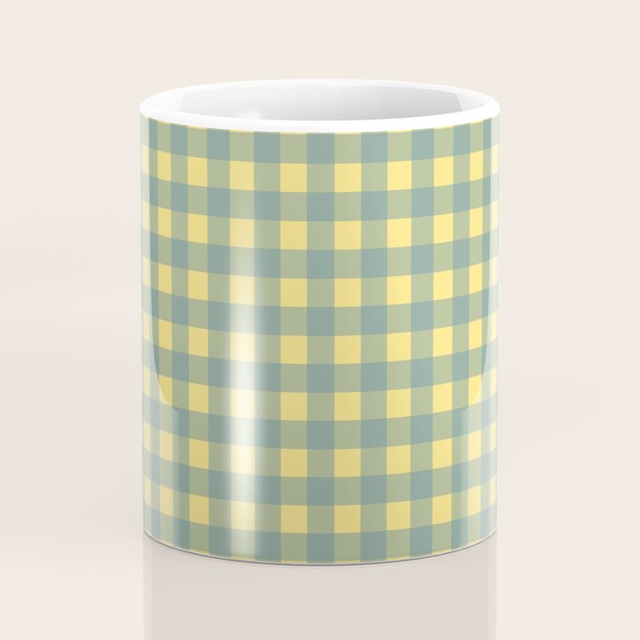 Gingham Check Pattern in Air Force Blue and Butter Yellow Coffee Mug Gallery Image 4