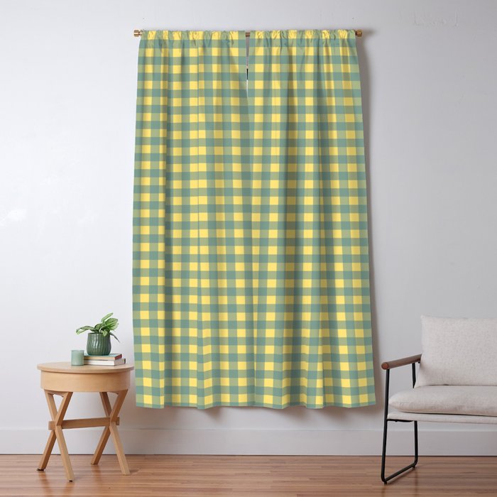 Gingham Check Pattern in Air Force Blue and Butter Yellow Window Curtain Gallery Image 5