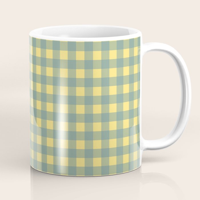 Gingham Check Pattern in Air Force Blue and Butter Yellow Coffee Mug Gallery Image 1