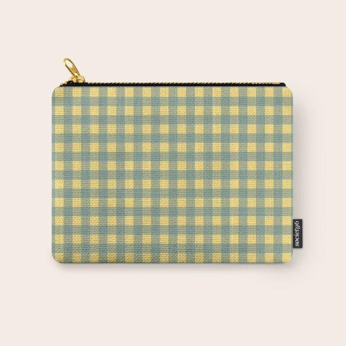 Gingham Check Pattern in Air Force Blue and Butter Yellow Carry All Pouch Gallery Image 1