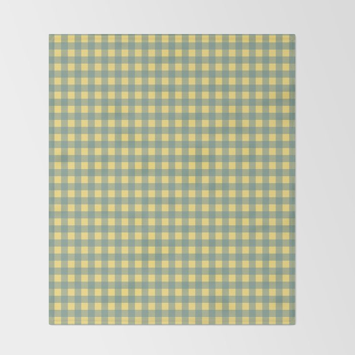 Gingham Check Pattern in Air Force Blue and Butter Yellow Throw Blanket Gallery Image 2