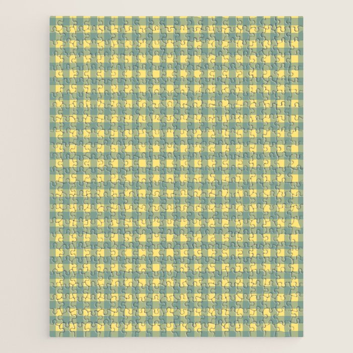 Gingham Check Pattern in Air Force Blue and Butter Yellow Jigsaw Puzzle Gallery Image 1