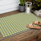 Gingham Check Pattern in Air Force Blue and Butter Yellow Outdoor Rug Gallery Image 2