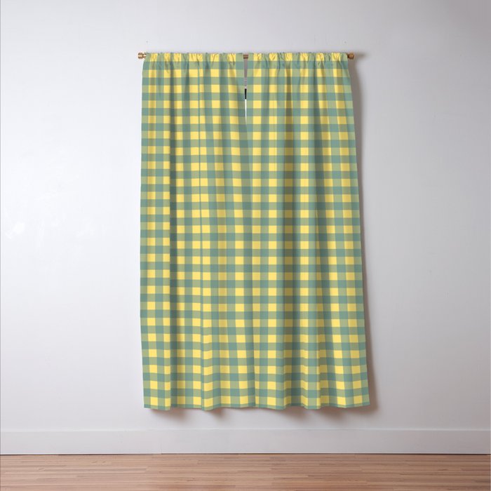Gingham Check Pattern in Air Force Blue and Butter Yellow Window Curtain Gallery Image 3