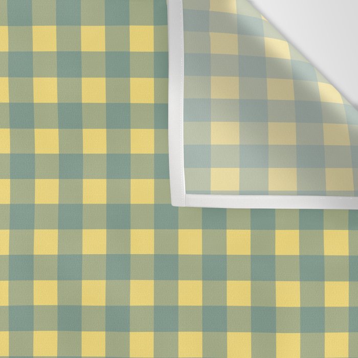 Gingham Check Pattern in Air Force Blue and Butter Yellow Wall Tapestry Gallery Image 3
