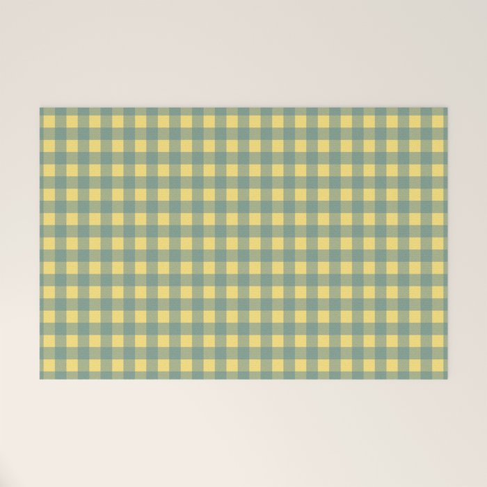 Gingham Check Pattern in Air Force Blue and Butter Yellow Welcome Mat Gallery Image 1
