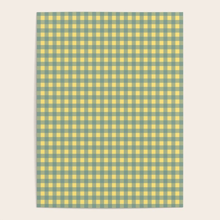 Gingham Check Pattern in Air Force Blue and Butter Yellow Poster Gallery Image 1