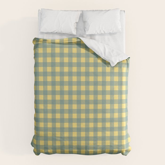 Gingham Check Pattern in Air Force Blue and Butter Yellow Duvet Cover Gallery Image 6