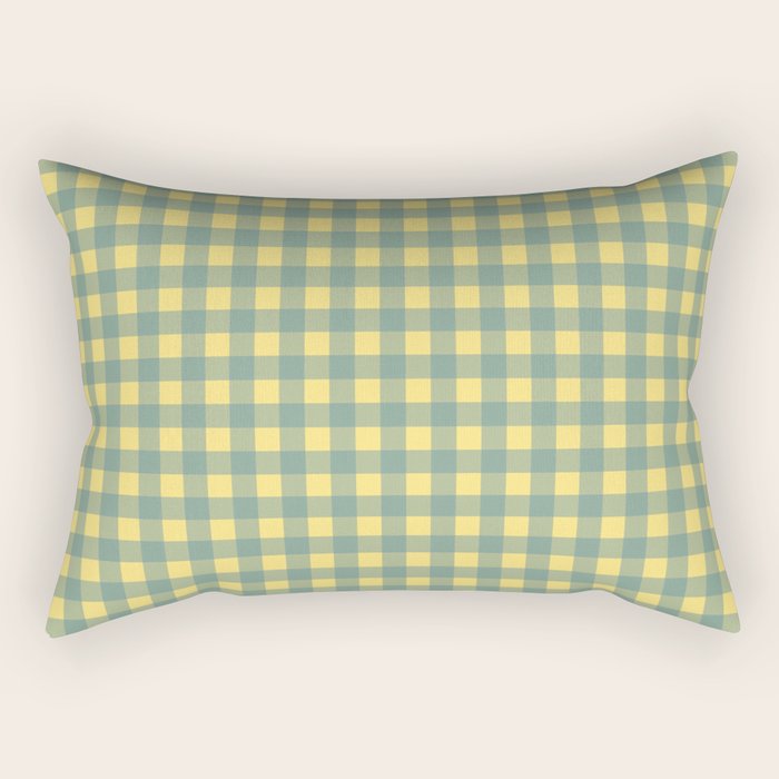 Gingham Check Pattern in Air Force Blue and Butter Yellow Rectangular Pillow Gallery Image 1