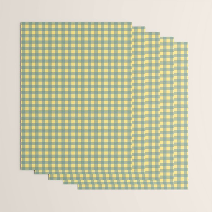 Gingham Check Pattern in Air Force Blue and Butter Yellow Wrapping Paper Gallery Image 3