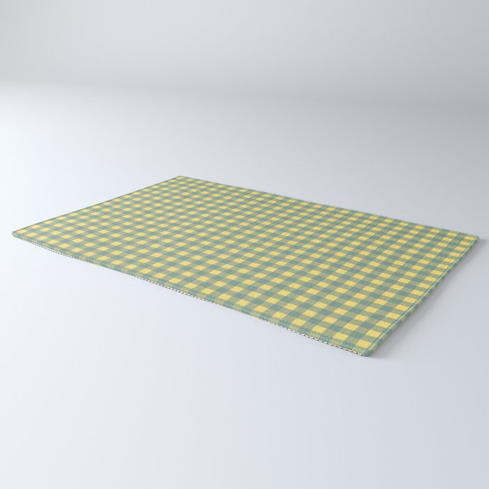 Gingham Check Pattern in Air Force Blue and Butter Yellow Rug Gallery Image 3