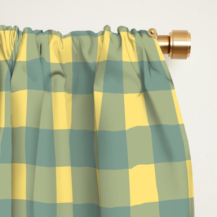 Gingham Check Pattern in Air Force Blue and Butter Yellow Window Curtain Gallery Image 2