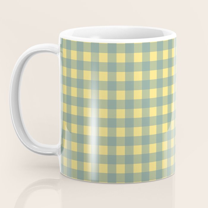 Gingham Check Pattern in Air Force Blue and Butter Yellow Coffee Mug Gallery Image 3