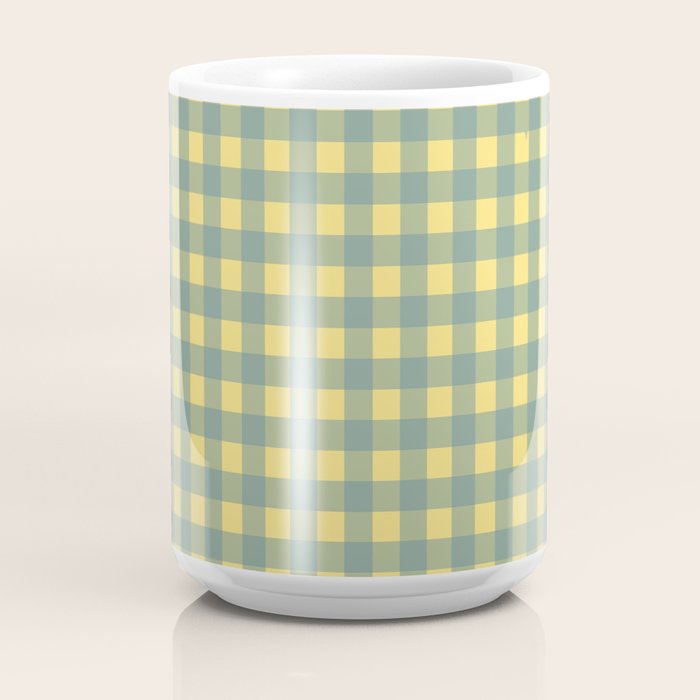 Gingham Check Pattern in Air Force Blue and Butter Yellow Coffee Mug Gallery Image 4