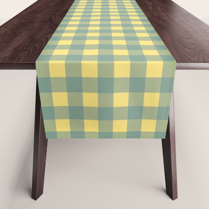 Gingham Check Pattern in Air Force Blue and Butter Yellow Table Runner Gallery Image 1