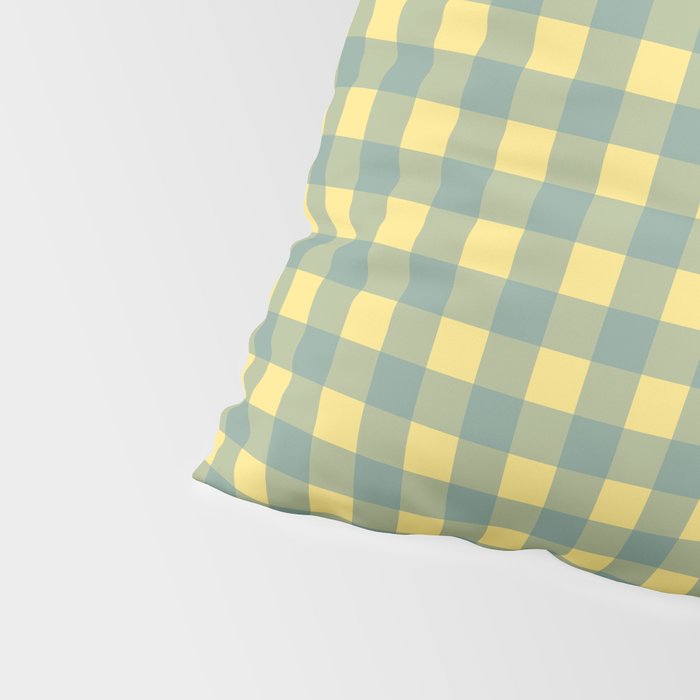 Gingham Check Pattern in Air Force Blue and Butter Yellow Pillow Sham Gallery Image 4