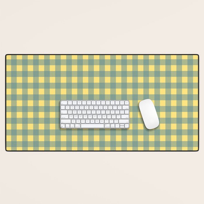 Gingham Check Pattern in Air Force Blue and Butter Yellow Desk Mat Gallery Image 1
