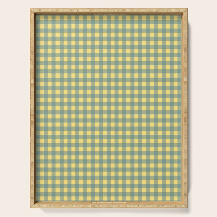 Gingham Check Pattern in Air Force Blue and Butter Yellow Serving Tray Gallery Image 1