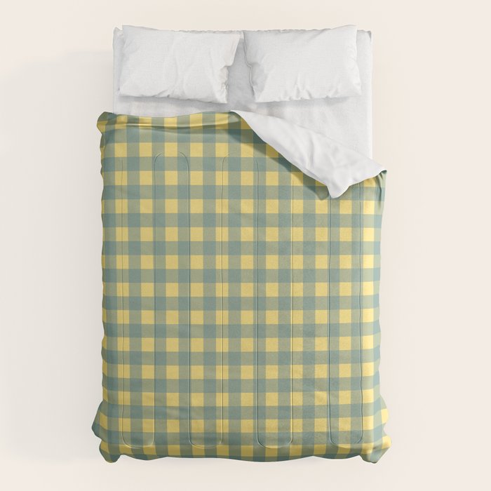 Gingham Check Pattern in Air Force Blue and Butter Yellow Comforter Gallery Image 6