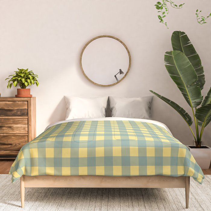 Gingham Check Pattern in Air Force Blue and Butter Yellow Comforter Gallery Image 3