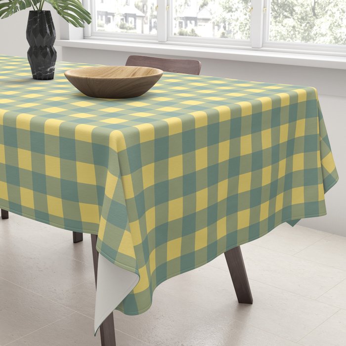 Gingham Check Pattern in Air Force Blue and Butter Yellow Tablecloth Gallery Image 3