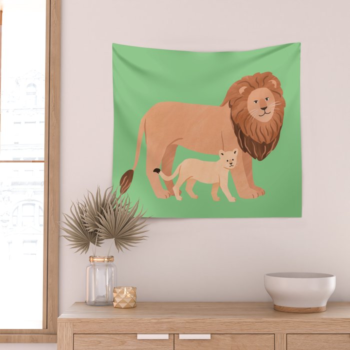 Father and Baby Lion Wall Tapestry Gallery Image 2