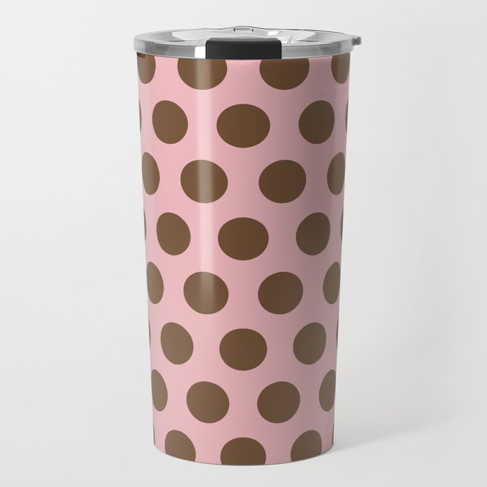 Pink and Brown Polka Dots 471 Kitch Travel Mug Gallery Image 1