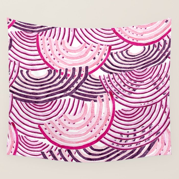 Large Scale Magenta Pink Modern Eclectic Playful Red Onion Slices in Watercolor Wall Tapestry Gallery Image 4