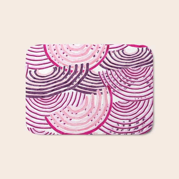 Large Scale Magenta Pink Modern Eclectic Playful Red Onion Slices in Watercolor Bath Mat Gallery Image 1