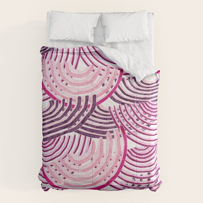 Large Scale Magenta Pink Modern Eclectic Playful Red Onion Slices in Watercolor Comforter Gallery Image 6
