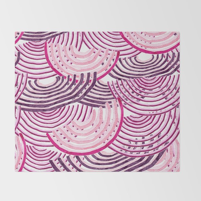 Large Scale Magenta Pink Modern Eclectic Playful Red Onion Slices in Watercolor Throw Blanket Gallery Image 2