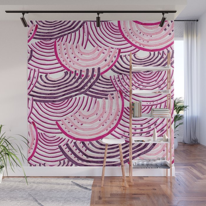 Large Scale Magenta Pink Modern Eclectic Playful Red Onion Slices in Watercolor Wall Mural Gallery Image 1