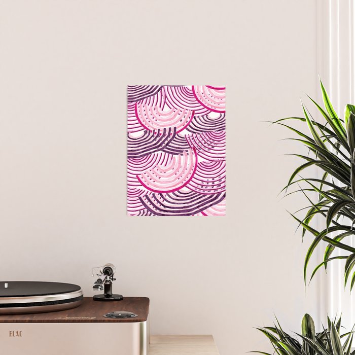 Large Scale Magenta Pink Modern Eclectic Playful Red Onion Slices in Watercolor Poster Gallery Image 2